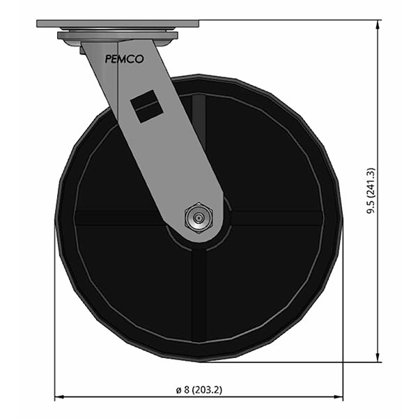 Side view drawing of caster with dimensions